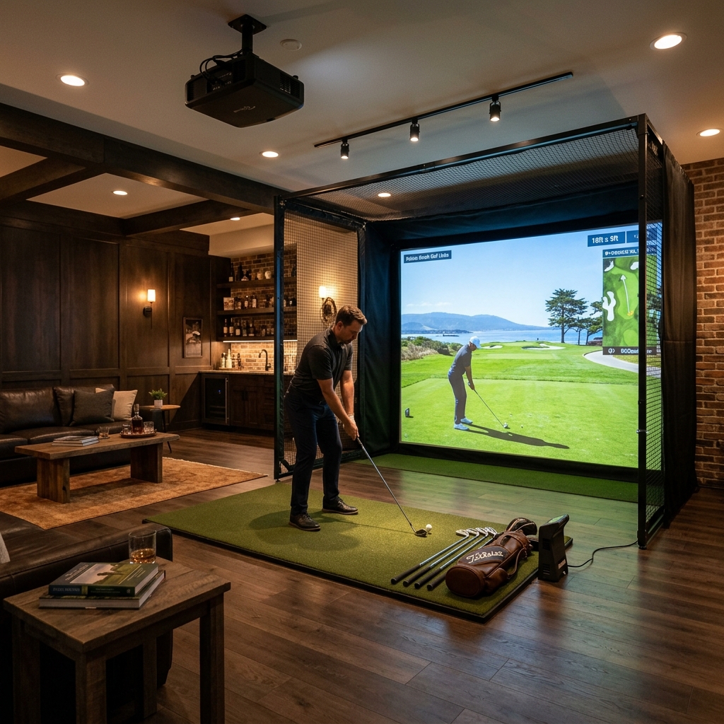 Complete golf simulator setup in a UK home